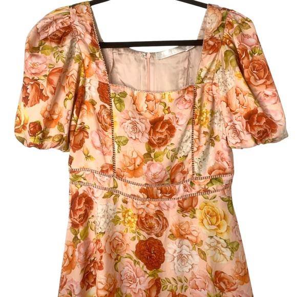 Rachel Parcell 6 Peach Floral Puff Sleeve Romantic Prairie Cottagecore Dress - Picture 2 of 7